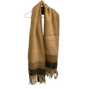 Donegal Design Vintage Handwoven Wool & Mohair Camel Scarf With Fringe 17 x 88
